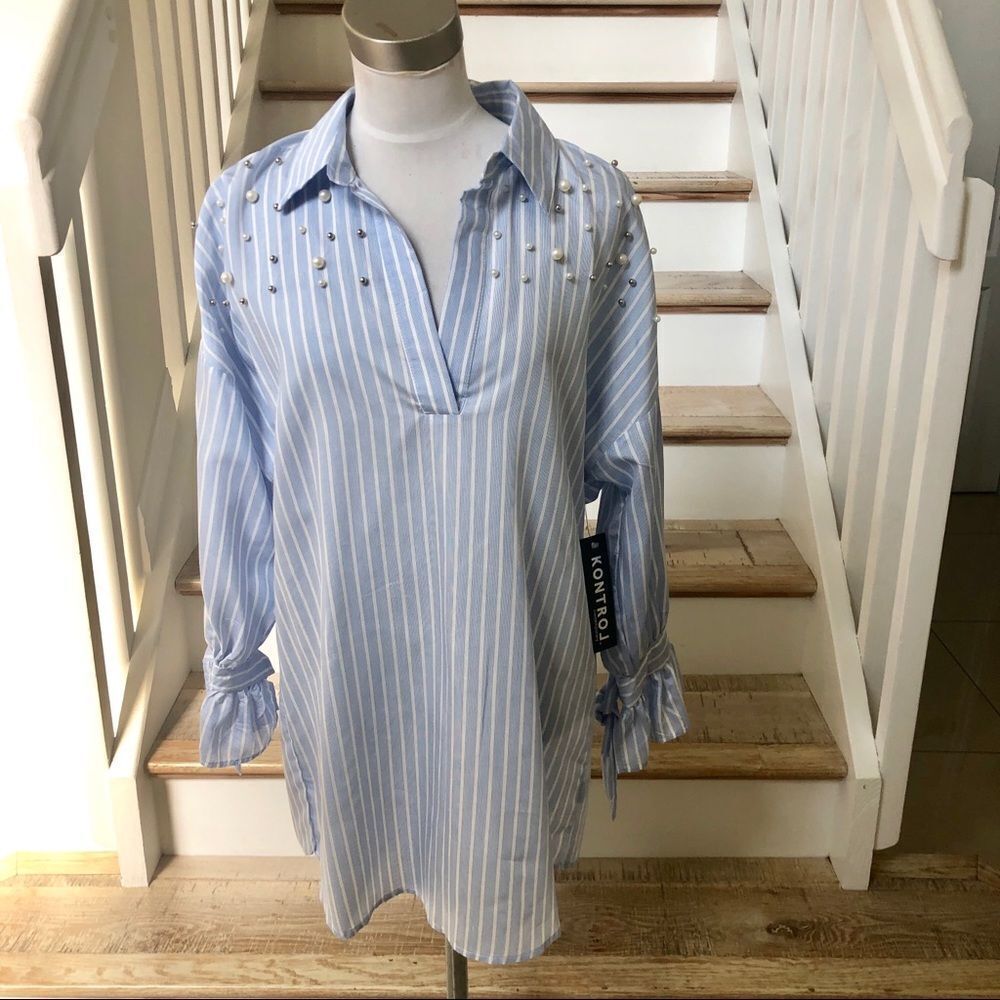 NWT! Kontrol stripes and pearls shirt dress S
